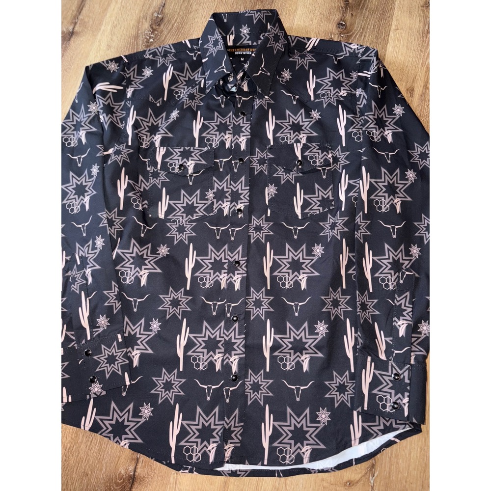 Mens The American West Western Cowboy Cactus Long‎ Sleeve Button Up Shirt Size M
